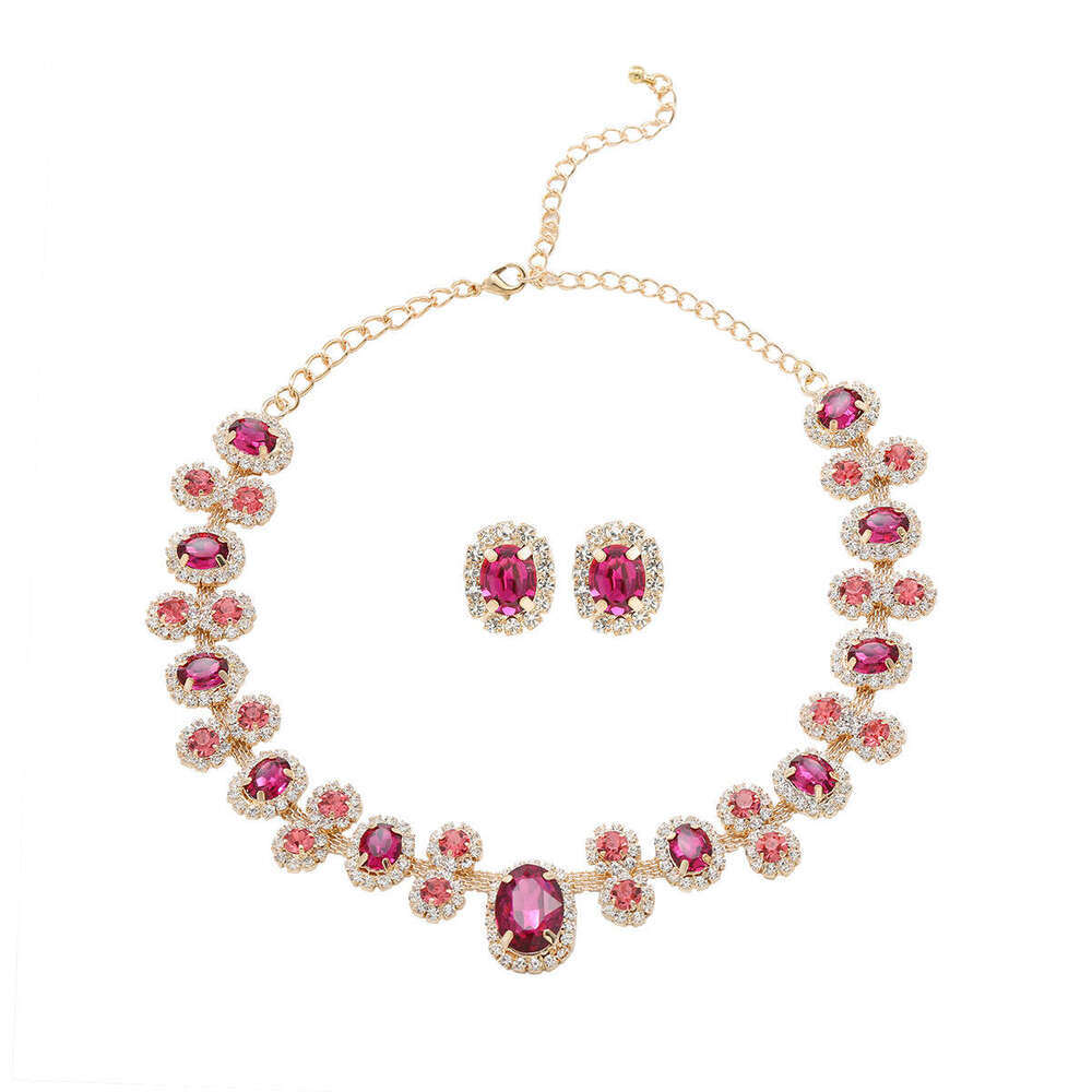 New Light Luxury Fashion Necklace Earrings Water Diamond Jewelry Set for Women's Trendy Accessories