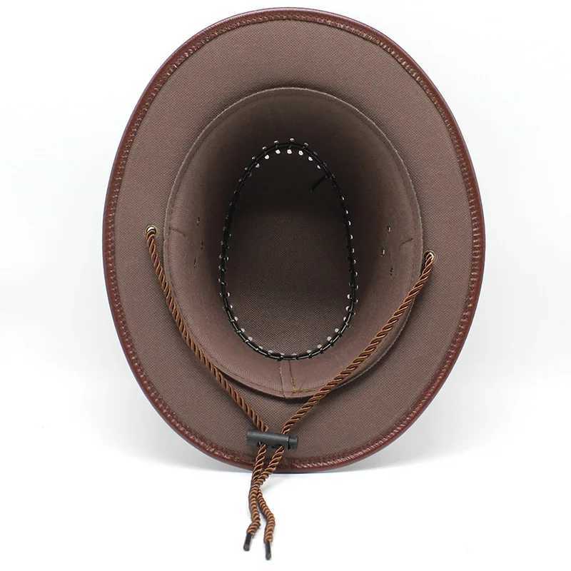 Cowboy Hat Summer Cool PU Leather C Brim Womens Retro Cowboy Hat Black Jazz C W241225