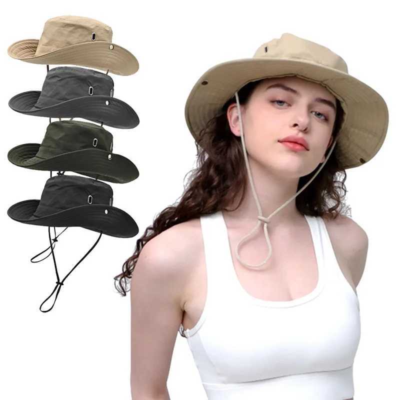1 unisex fishermans hat large wide Brim waterproof UV sun hat with string wide Brim hiking fishing mountain camping W241225