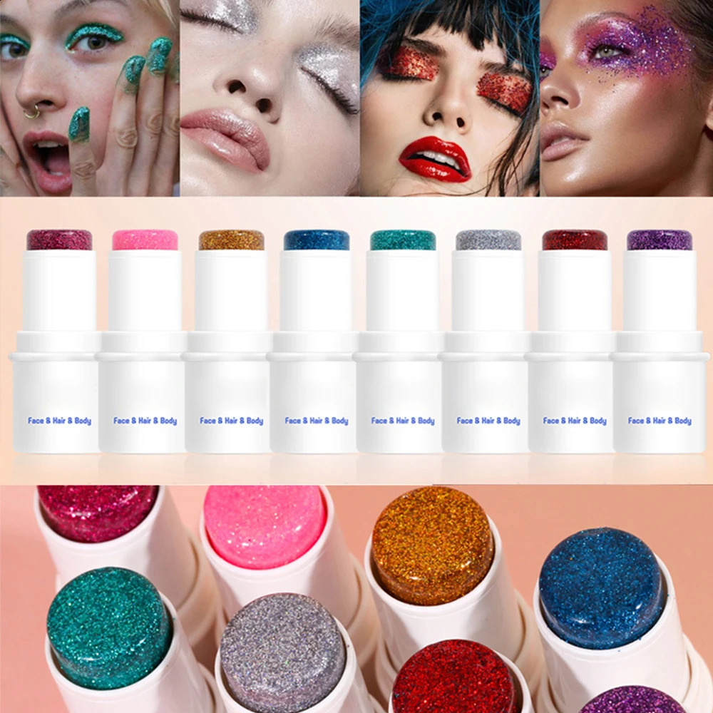 8pcs Body Glitter Stick Chunky Glitter Bar Makeup Sparkling Holographic Mermaid Sequins Paint Waterproof Multiuse Makeup Glitter 241226