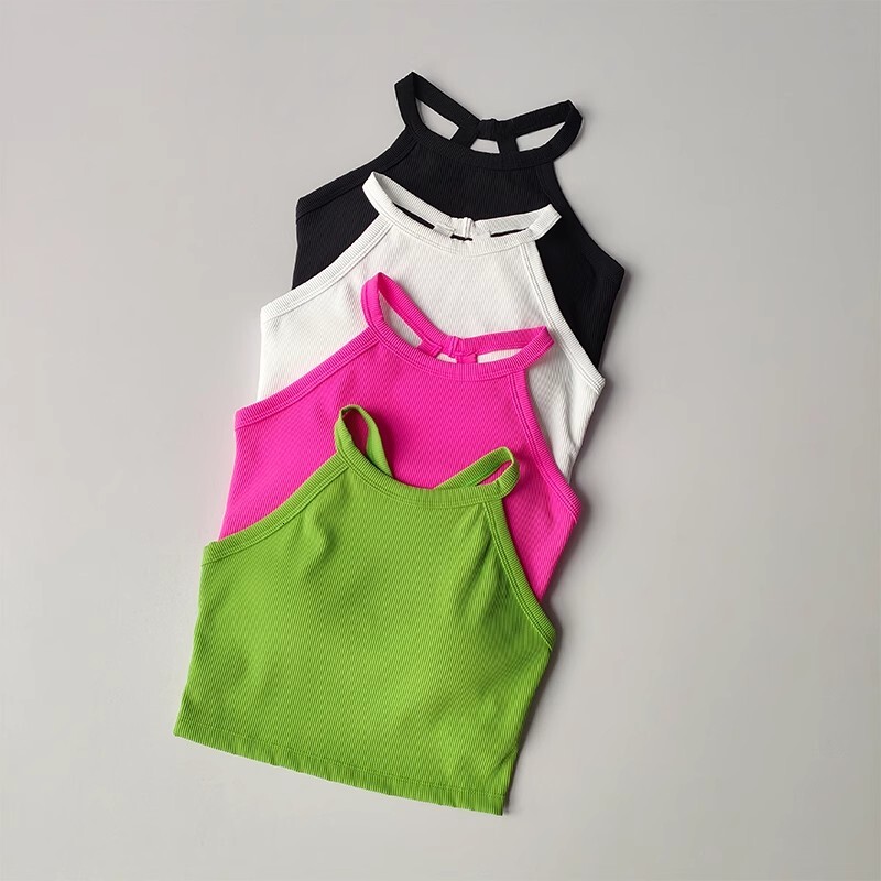 2024 New Women's Fixed Chest Pad Shockproof Running Outer Wear Yoga Bra Fiess Underwear Gym Top Sports Camisole