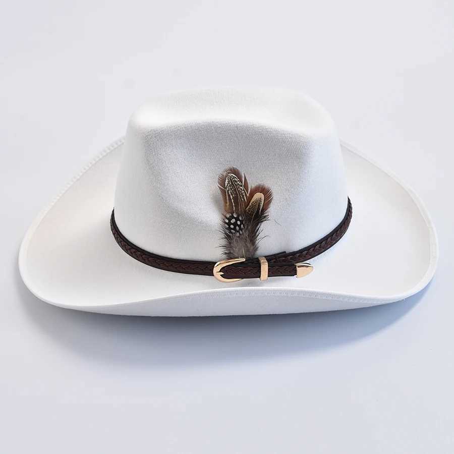 Mens Western Style Felt Fedoras Hat Retro Gentleman Cowboy Jazz Hat Wide Brim Church C W241225