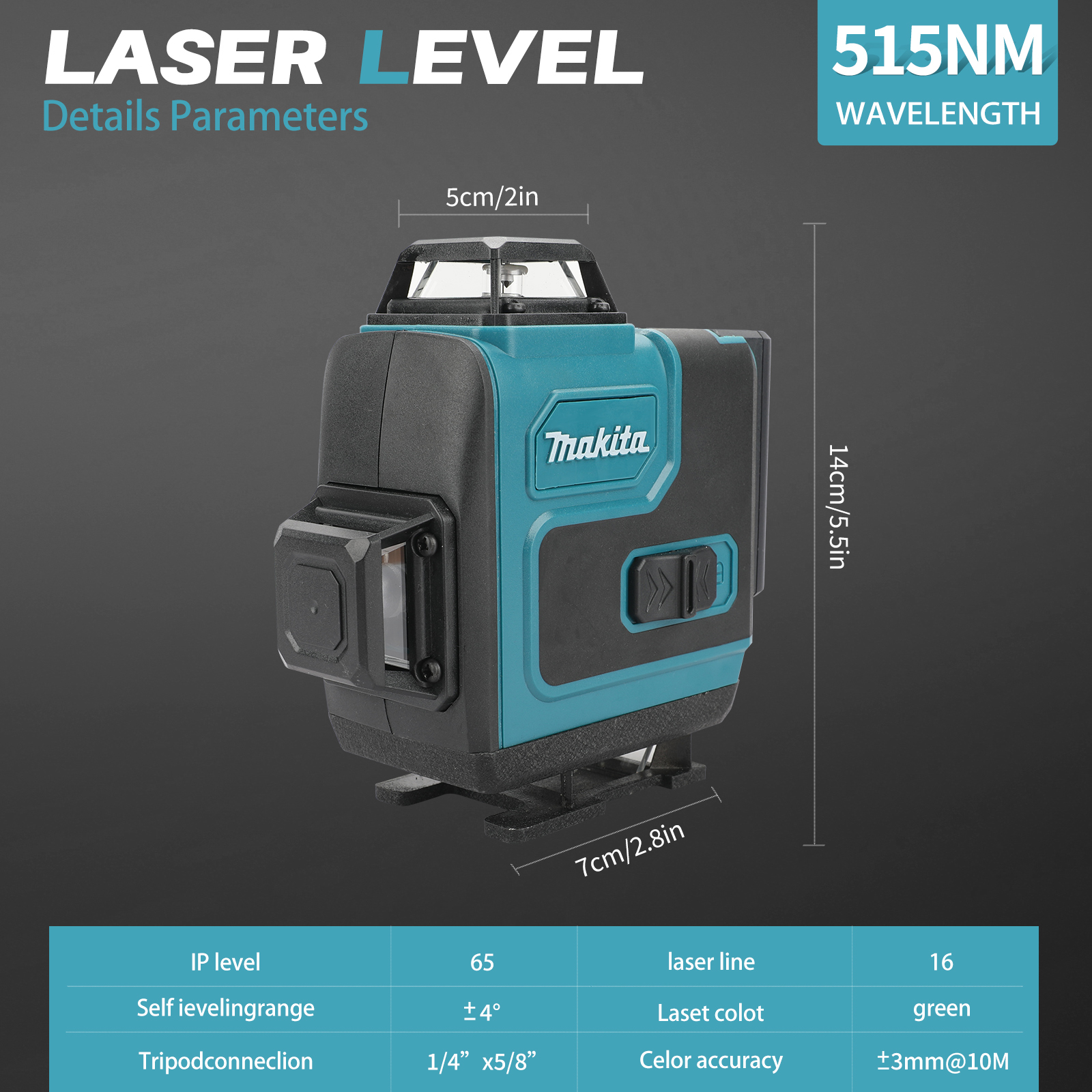 Durable Makita 16-Line 360 Degree Adjustable Laser Level with Horizontal and Vertical Alignment