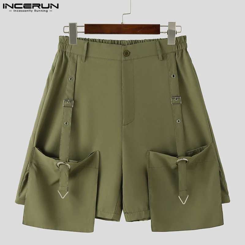 INCERUN 2024 Korean style shorts new mens metal buckle design casual shorts fashionable mens waist elastic solid shorts S-5XL W241226