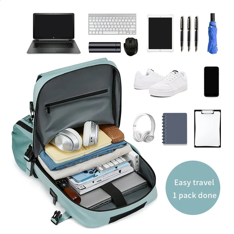 Woman travel backpackwaterproof 16 inch Business Laptop Backpack with Shoe Bag Hidden USB charging port Hiking camping backpack 241226