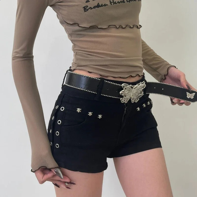 Y2k Harajuku Trendy Butterfly Black Belt Women Jeans Trousers Skirt Accessories Leather Belt Fashion Pink Tactical Belt Gifts 241226