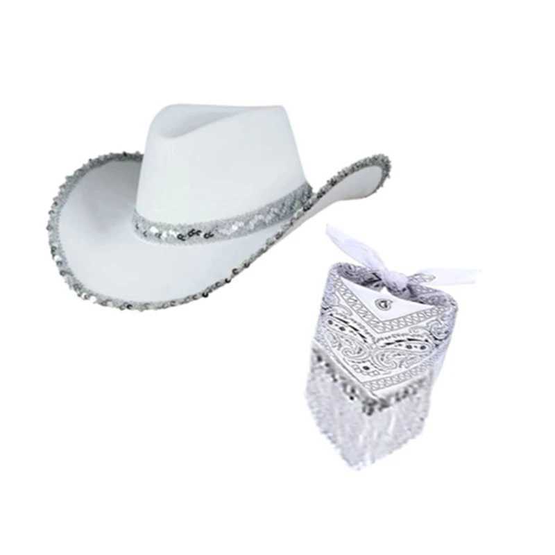 Cowboy hat and scarf for girl Fancy Dr Party sun hat glitter Western dance C performance costume cosplay props W241225
