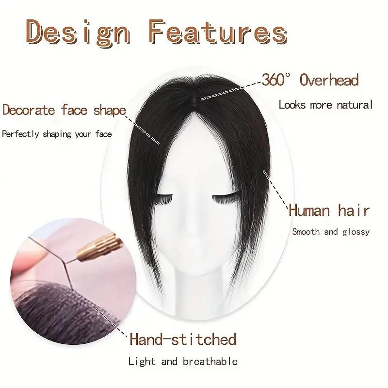 Womens Hand-Stitched Human Hair Topper Hairpiece Straight Hair Wiglet Concealer for Thinning Hair Breathable Volumizer Cover 241225