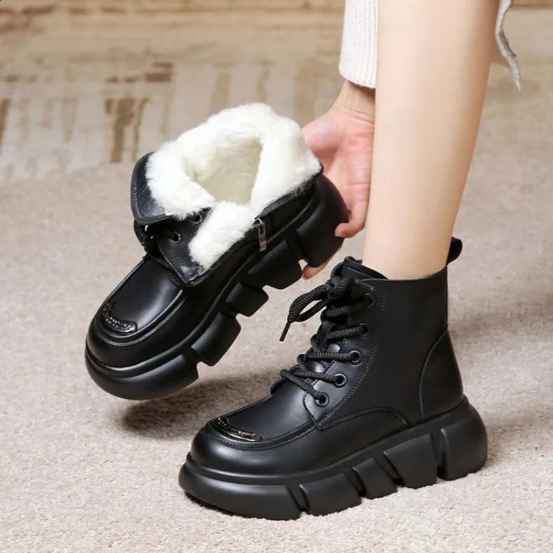 Womens Boots 2024 Winter Fur Snow Boots Platform Plush Comfortable Anti Slip Warm Lace Up Cold Proof Cotton Ankle Boots241226bj