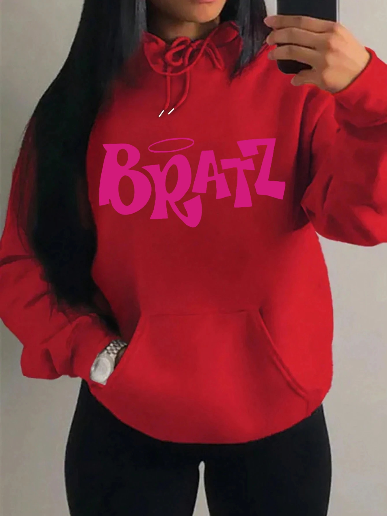 Y2K Bratz Letter Print Hoody Creativity Pocket Streetwear Casual Multicolor Clothes Autumn Hip Hop Tops For Female 241223