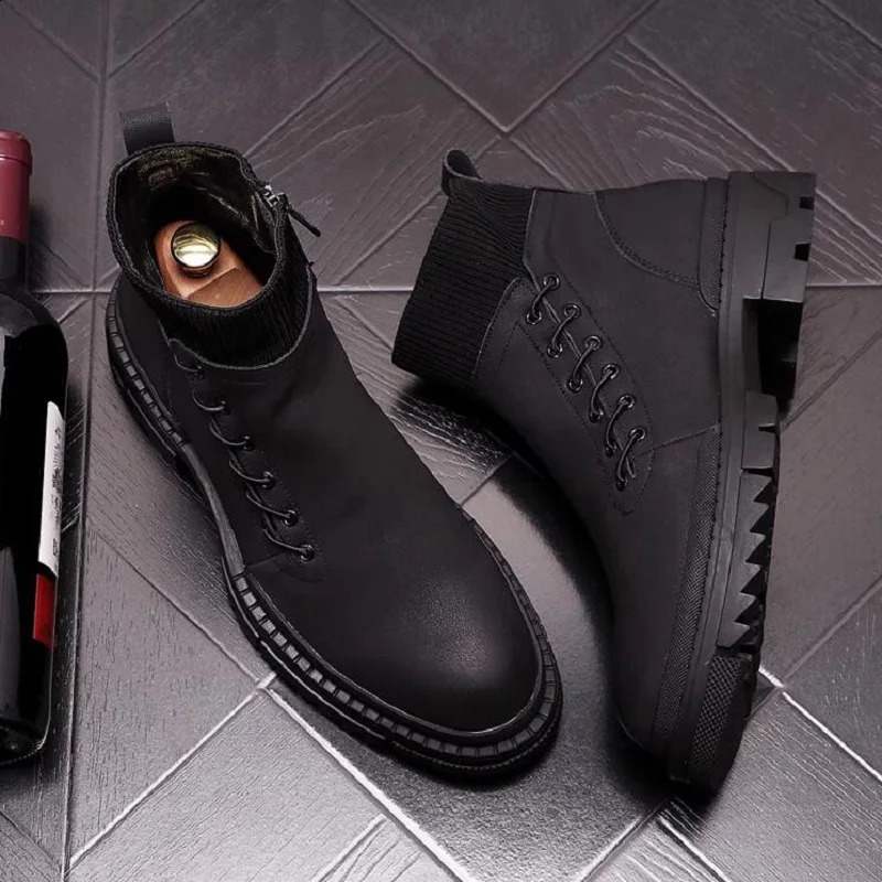 Fashion Martin Boots Men Trainers Driving Black Leather Wedding No Rivets Dress Flats Sneakers Shoes 34 241226