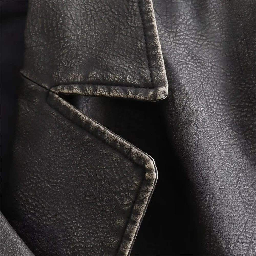 2024ZAR SpringSummer Selling Womens Fashion Retro Worn Washed Leather Vest Short Casual Top 241220