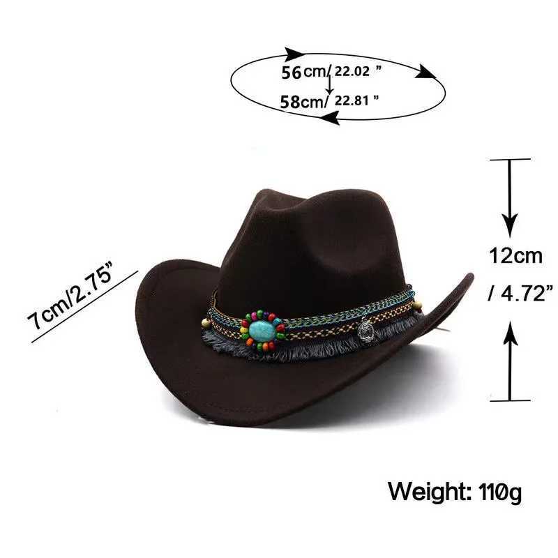 Simple Top Brim Hat Wool Jazz Hat British Style Top Hat Ethnic Style with Solid Color Western Cowboy Hat W241225