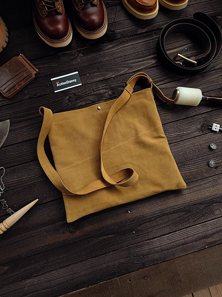 Head layer cowhide suede unisex shoulder small crossbody soft bag casual Japanese style martingale simple