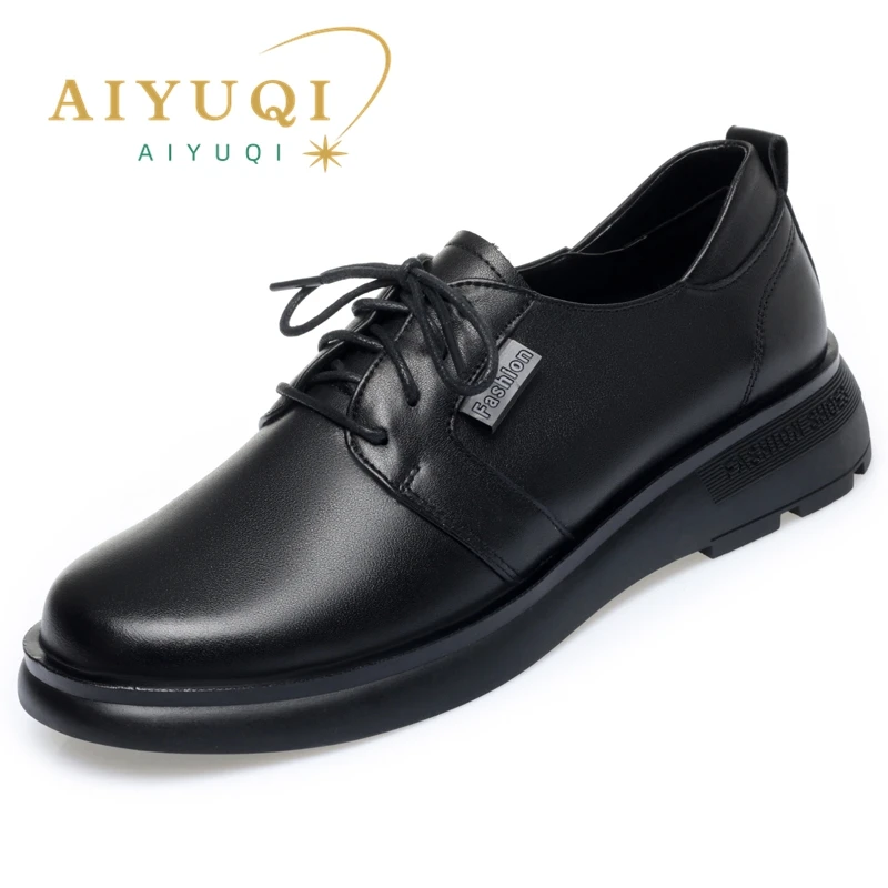 AIYUQI Spring Shoes Women Wedge Casual Lace-up Non-slip Women Shoes Round Toe Genuine Leather Work Shoes Ladies