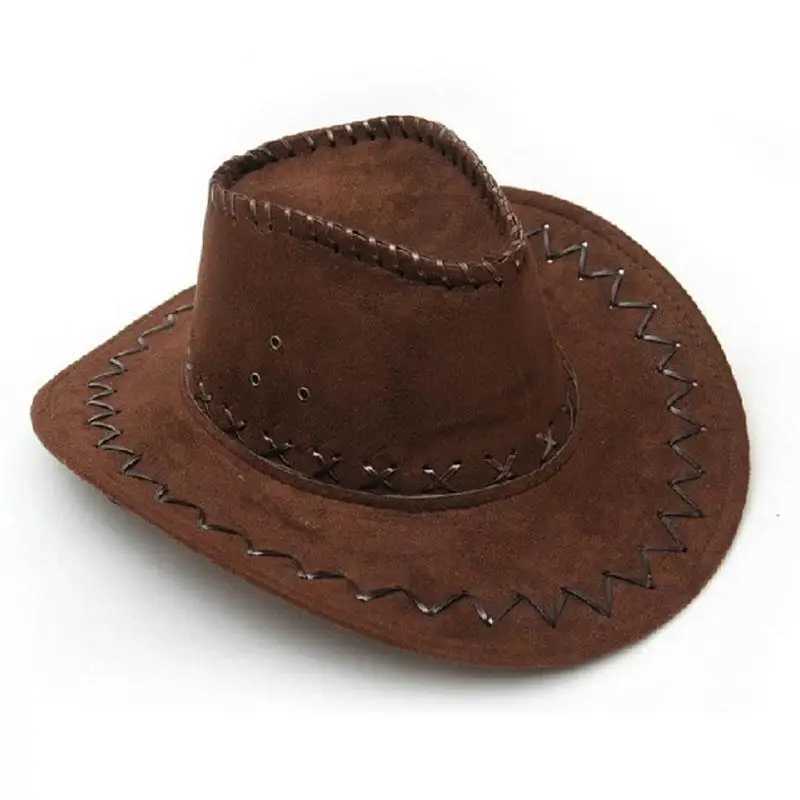 New Cowboy Hat Suede Leather Appearance Wild West Fancy Dr Mens Cowboy Girl Neutral Cowboy Hat Wide Brown Cowboy Girl Jazz C Wholesale W241225