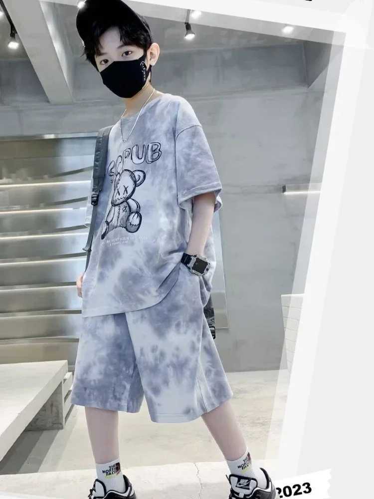 Clothing Sets Summer Children Boy Clothes Set Teenage Girls Tie Dye Tshirts and Shorts 2pcs Suit Kid Cartoon Bear Top Bottom Outfits TracksuitY2412250