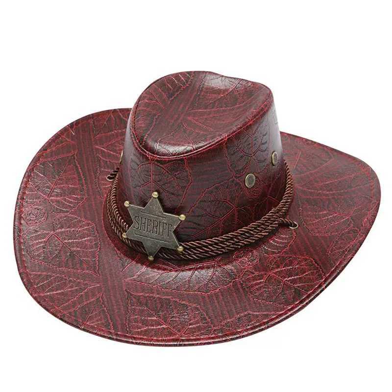 Retro Sheriff C Western Cowboy Hat Mens Sunshade Hat with Wind Rope C Riding Tour Outdoor Mountain Hat W241225