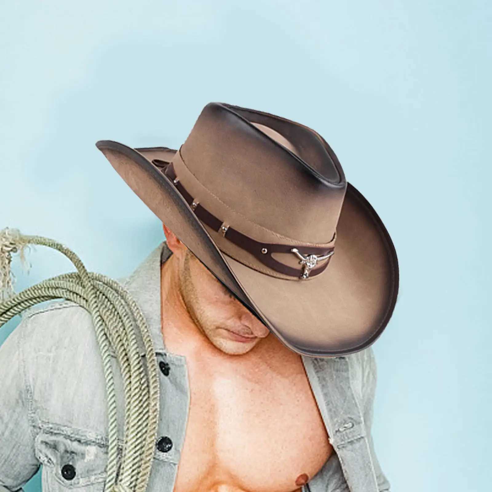 Western Cowboy Hat Casual Wide Brim Jazz Cs for Costumes Accries Travel Hiking Role Playing Music Festival Concert W241225