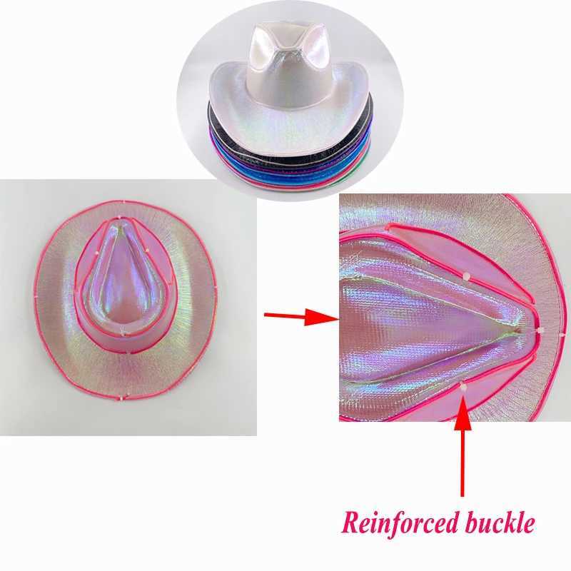 Fashionable silk thread pearl denim hat fluorescent decoration prop lights up denim C luminous neon night club W241225