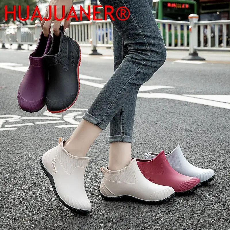 Water Shoes Women Shoes Ankle Rain Boots Rubber PVC Rainboots Waterproof Women Slip On Fashion Fishing Boots Flats Footwear 241226