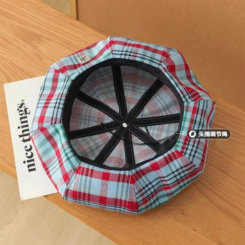 Ladies Fashion Plaid Large Head Big Cloud Beret Pumpkin Checkered Adjustable Painter Hat 241226