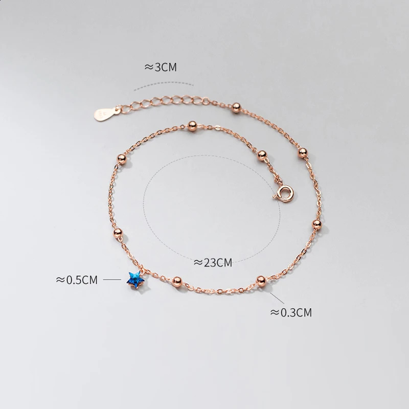 Women Jewelry Silver 925 Blue Stars Ankle Bracelet On Leg Decoration On Foot Chain Rose Gold Female Accessories 23 CM Adjustable 241226