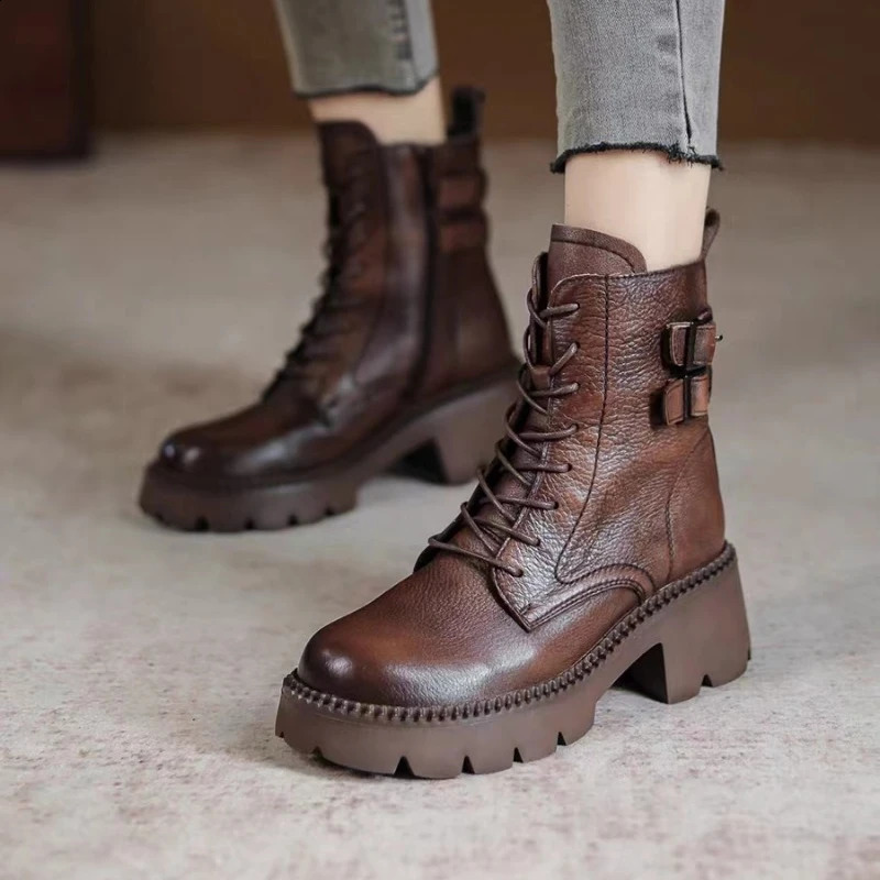 Shoes for Women Cross-tied Womens Boots Fashion Belt Buckle Casual Boots Women Round Toe Ankle Boots Zapatos 241226