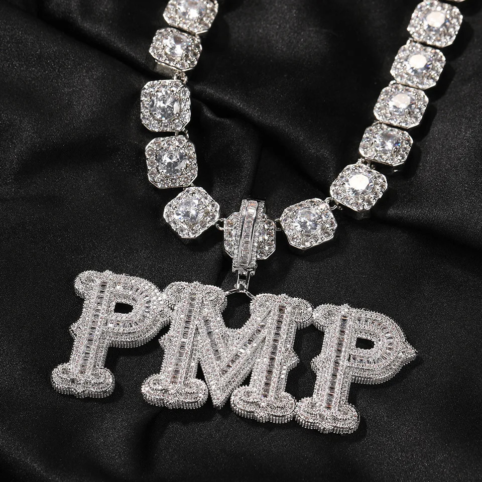 HIP Hop Iced Out Custom Name Thorn Baguette Letters Cubic Zircon CZ Pendants Necklaces For Men Customized Jewelry 241226
