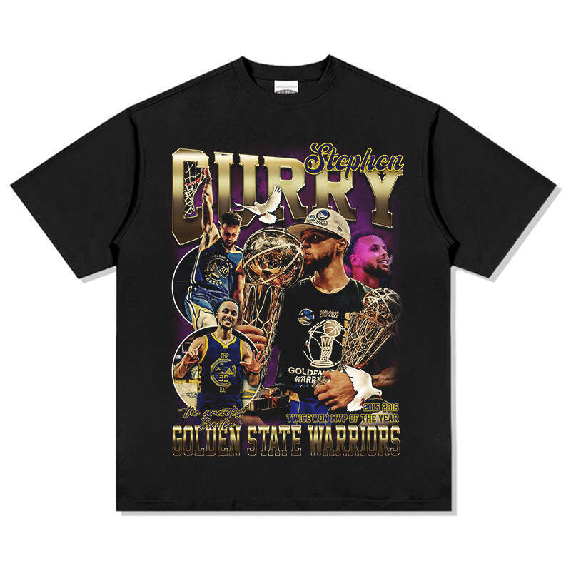 Curry Printed American High Street Long Short Sleeve Loose Washable Old Cotton T-shirt