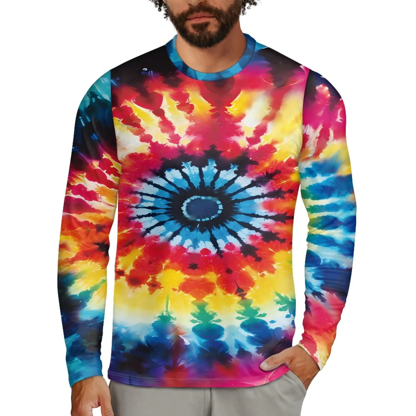 Colorful Tie Dye 3D Print TShirts Men Women Round Neck Long Sleeve T Shirt Streetwear Harajuku Pullovers Tees Tops Kid Clothing 241220