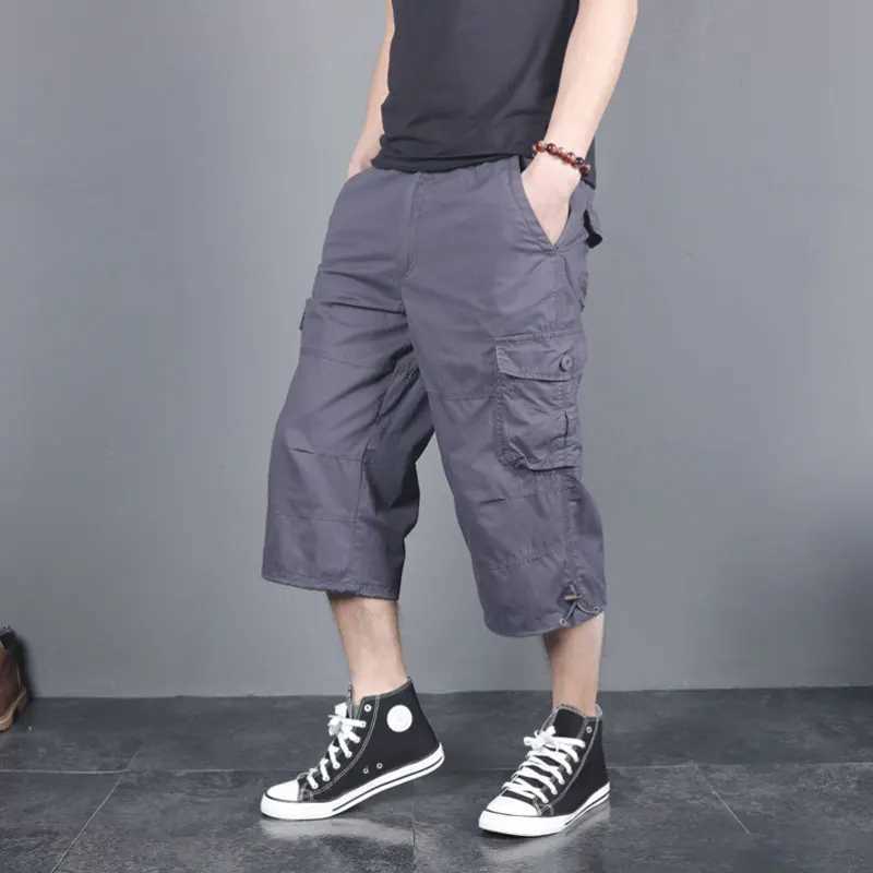 Mens Summer Breeches Long Shorts Multiple Pockets Military Zipper Cargo Shorts Tactical Bridges Short for Men Army Green Khaki W241226