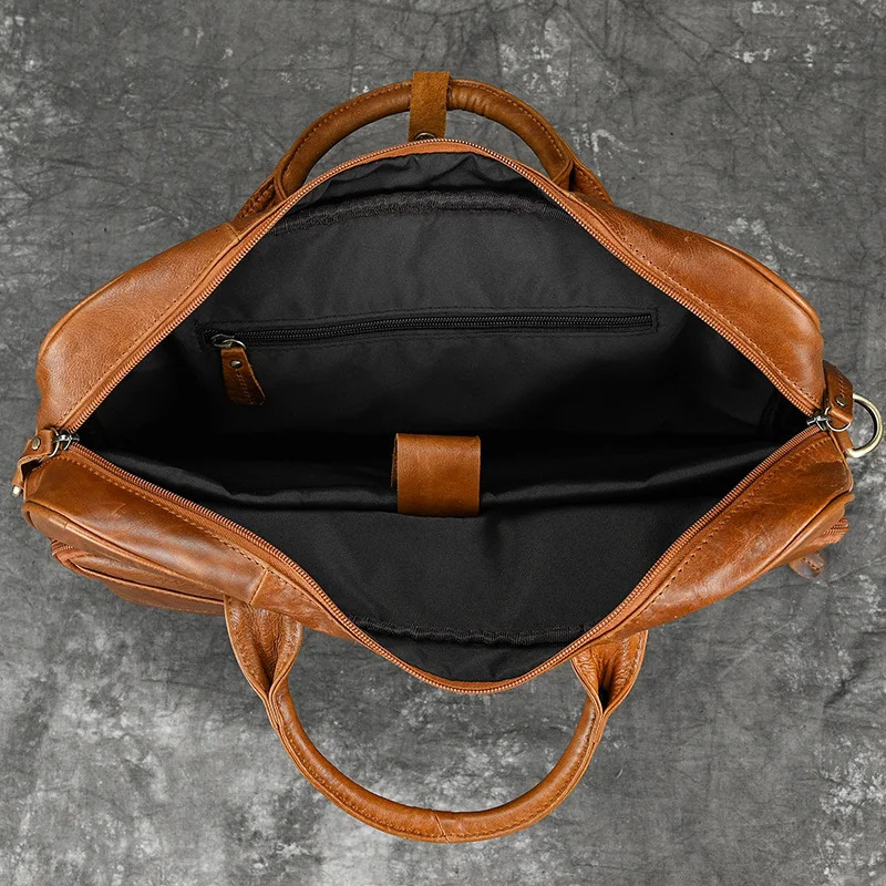 Luufan Mens Briefcase Big Genuine Leather Fit 16 Laptop Business Handbag Cow Leather Messenger Shoulder Bag Male Work Tote Red 241225