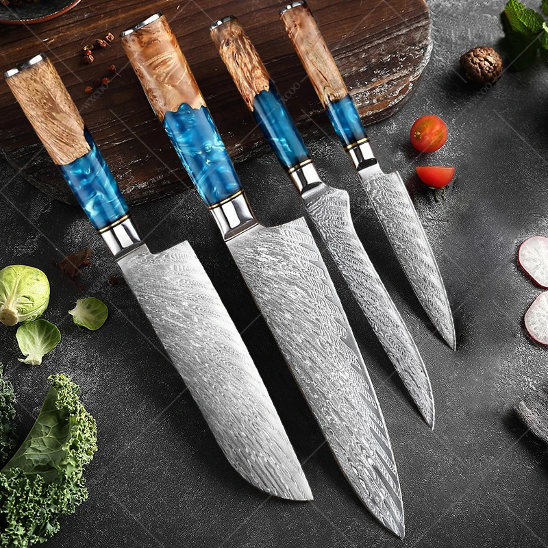 Damascus kitchen knife set stainless steel chef knife home slicing knife Japanese Santo knife bread knife 241225