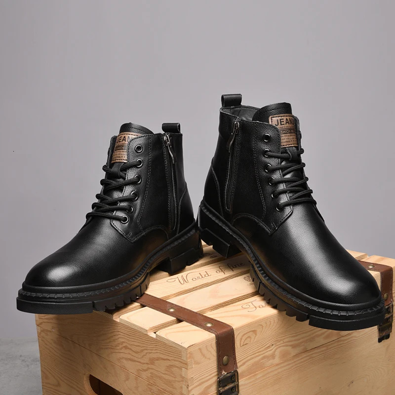 Genuine Leather Winter Boots Men High Top Shoes NonSlip Casual Sneaker Warm Plush Fur Man Motorcycle Versatile Snow Botas 241225