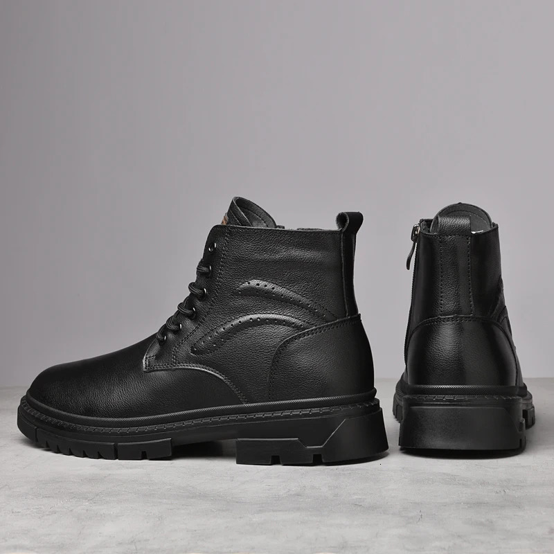 Genuine Leather Winter Boots Men High Top Shoes NonSlip Casual Sneaker Warm Plush Fur Man Motorcycle Versatile Snow Botas 241225