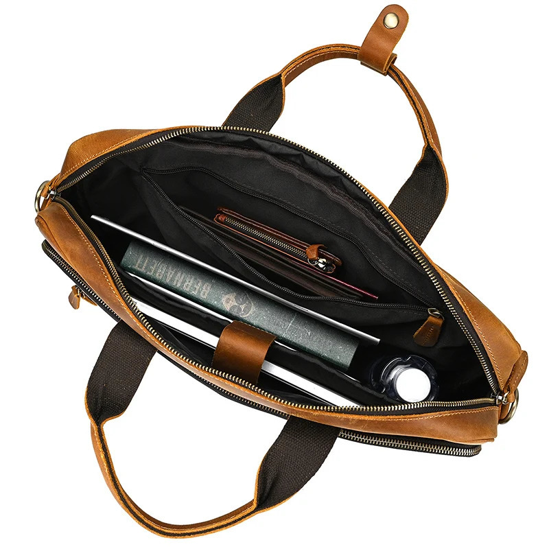 Crazy Horse Genuine Leather Briefcase For Man 16 inch PC Cow Leather Male Messenger Shoulder Bags Laptop Business Office Handbag 241225