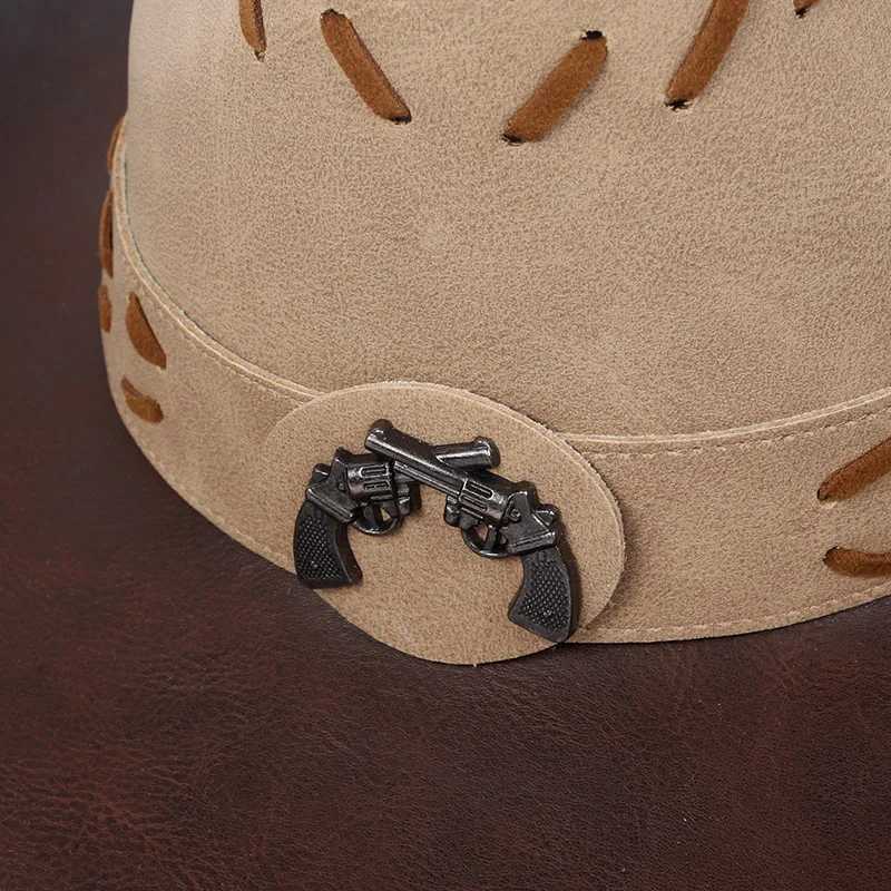 Classic Western Mens Cowboy Hat Womens Cowboy Girl C Artificial Leather Black Outdoor Casual Straw Hat Hombre with Windproof Rope W241225