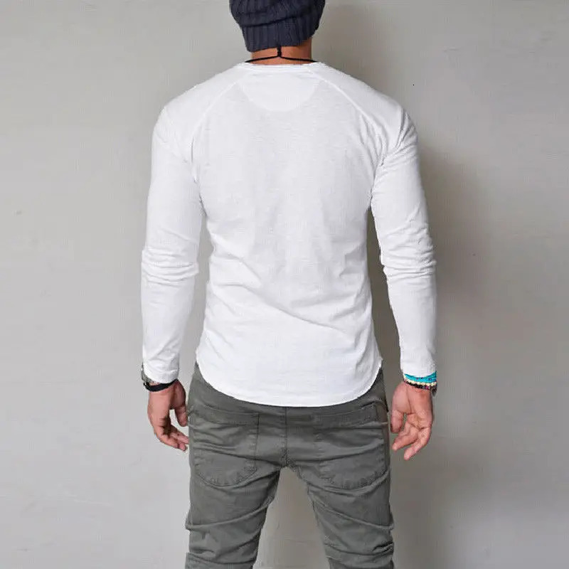Men Button ONeck Long Sleeve Slim Solid Tshirt Tops Summer Oversized S3XL Male Tee HTZA041 241220