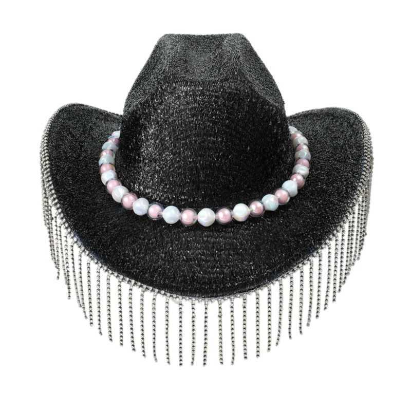 Sparkling crystal cowboy hat Tassel diamond bachelor party cowboy hat disco hat actor DropShipping W241225