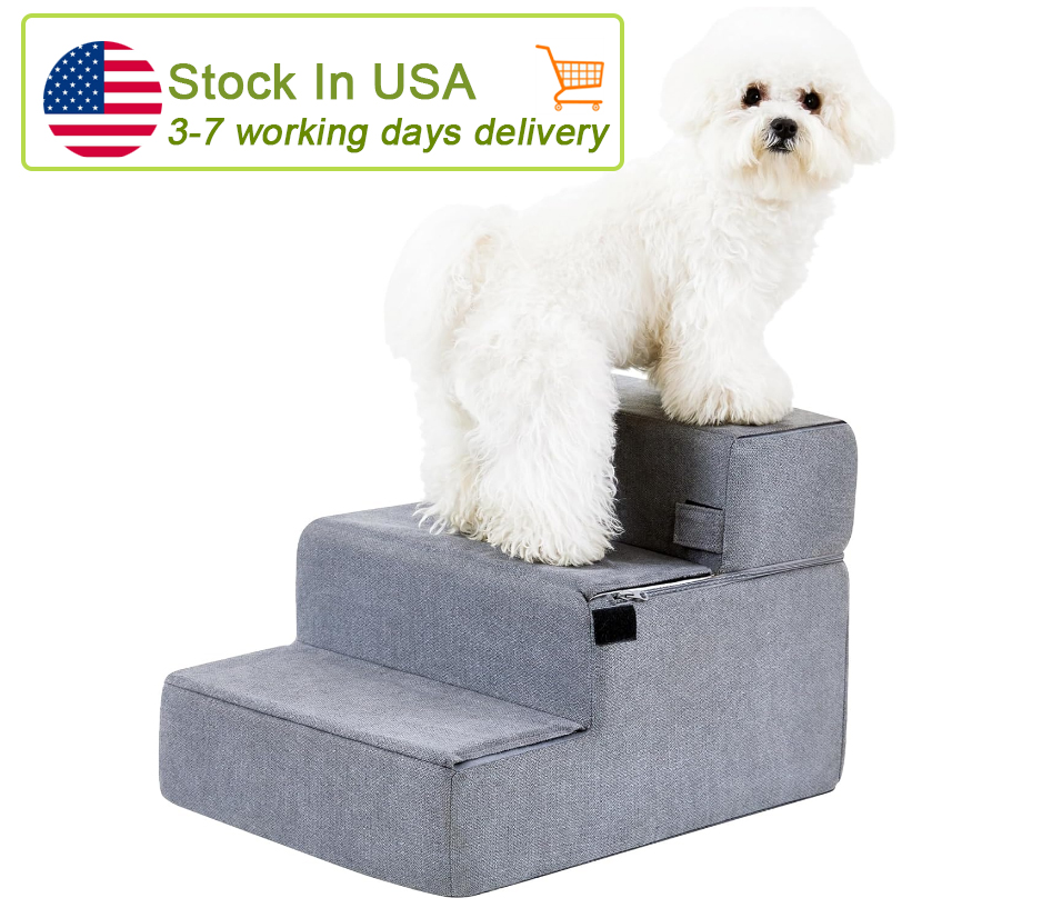 Made4Pets Dog Stairs for Small Dogs, Foldable Pet Step Dog Ramp for High Bed Couch Sofa, High-Density Foam 4-Step with Removable Cover for Older Doggi