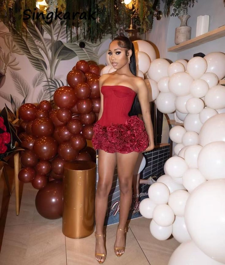 Luxury Red Flower Short Prom Dress Elegant Birthday Party Robe Mini Cocktail Homecoming Dresses For Black Girl 2025 Customized Vestido De Novia