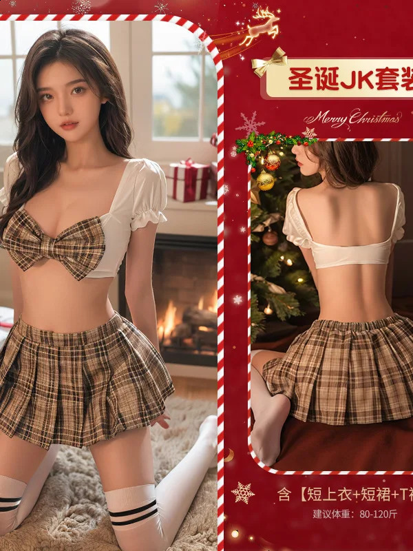 Christmas Sexy Plaid JK Pleated Short Uniform Dress Elegant Square Collar Sweet Fashion Korean Women Dress 18DA 241226