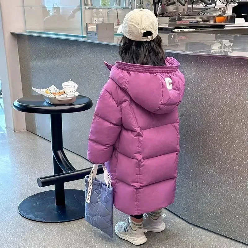winter overalls for children girls long hooded down jacket thickened warm and waterproof ages 310 241225
