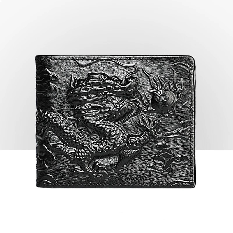 High Quality Genuine Leather Short Wallet 3D Dragon Style Card Wallet Vintage Bifold Small Purse for Man Male Gift Purses 241224