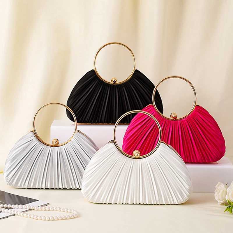 High Quality Elegant pleated evening bag luxurious womens wedding party handbag retro dress wallet fashionable green circular clutch bag T241225