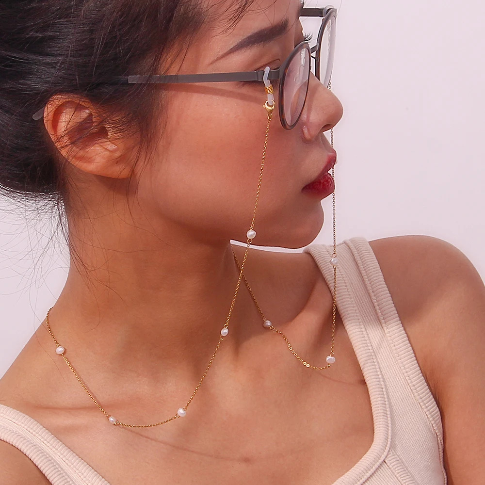 Waterproof Hypoallergenic Stainless Steel Gold Plated Link Chain Freshwater Pearl Chain Sunglasses Chain For Woman Accessories 241226