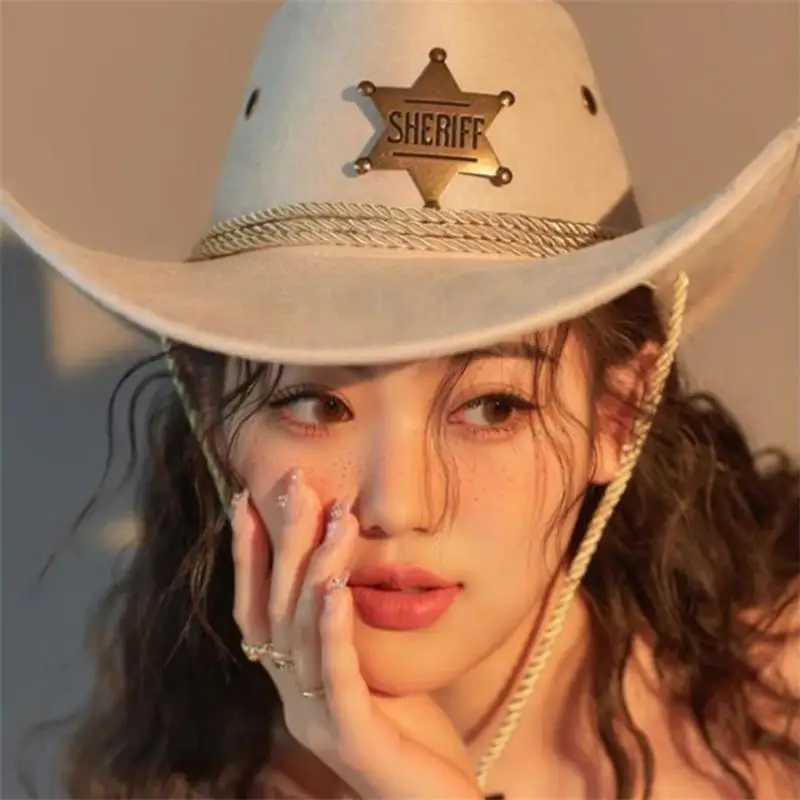 Western cowboy hat retro Sheriff C sunscreen with wind rope hat men and women horseback riding tourism fishing sunset C W241225