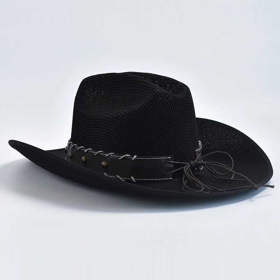 New Retro Western Cowboy Hat for Men and Women Outdoor Wide Brim Beach Sun Hat Cloche Church Sombrero Hombre C W241225