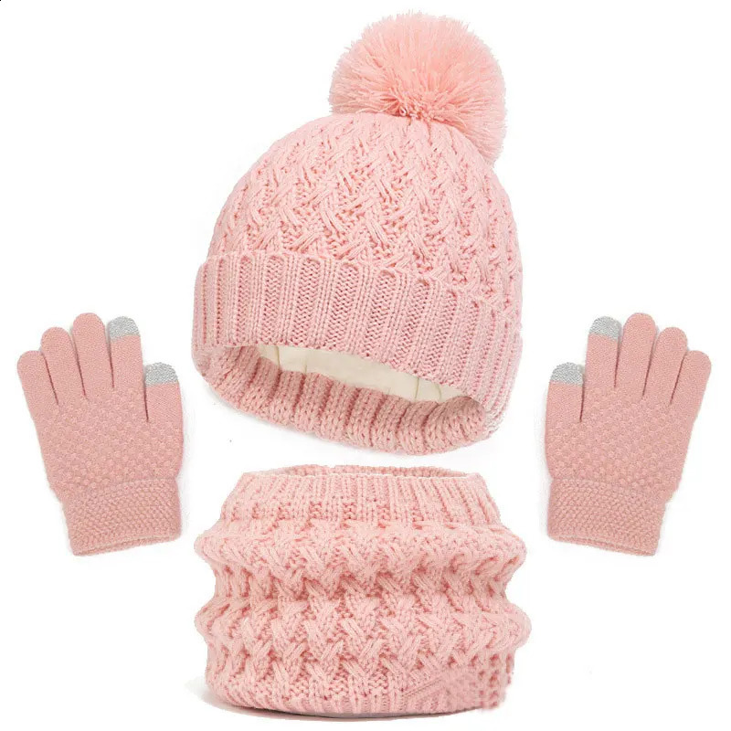 Childrens Winter Hat Scarf and Gloves y Set Knitted Wool Kids Warm Suit Beanie Caps For Boys Girls Neck Baby Cap 241225